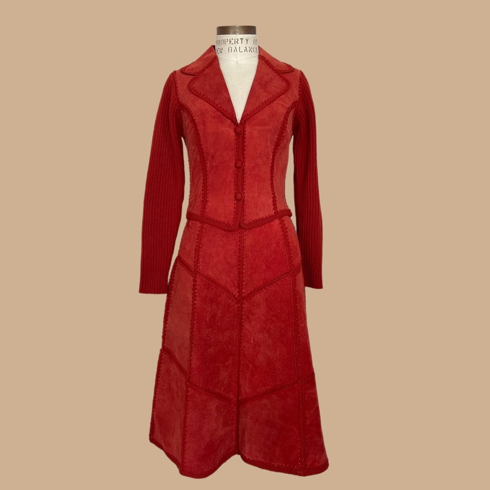 VINTAGE 70s burnt red 2 pc suede leather set